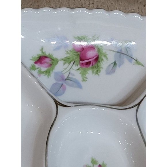 Marco Japan Divided Dish Porcelain Candy Trinkets Roses Scalloped Gold Trim Vtg - Picture 6 of 10